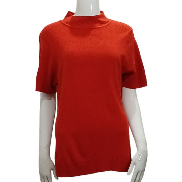 SAG HARBOR Mock Neck, Rust Colored, Short Sleeved Sweater Size LARGE - Picture 1 of 4
